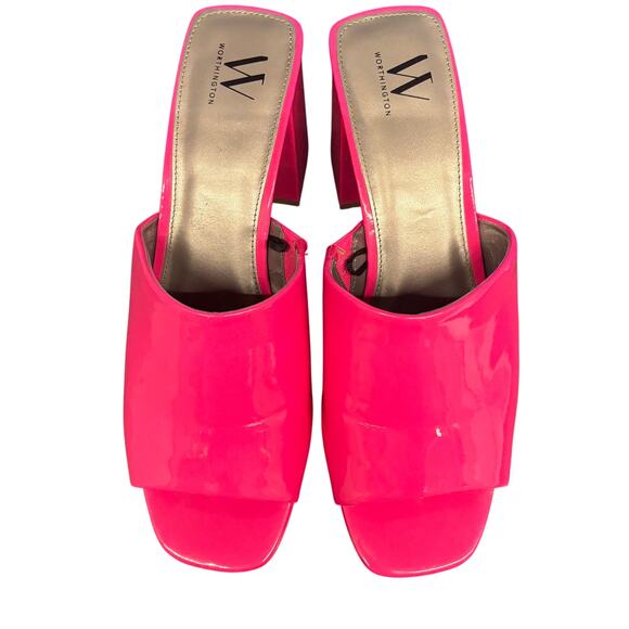 Barbiecore Hot Pink Block Heel Slides Sandals Sz 10 Open Toe Worthington Lapaz - Picture 2 of 10